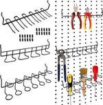 MDEOOSKY pegboard screwdriver holders front view showing 6 black stainless steel utility hooks
