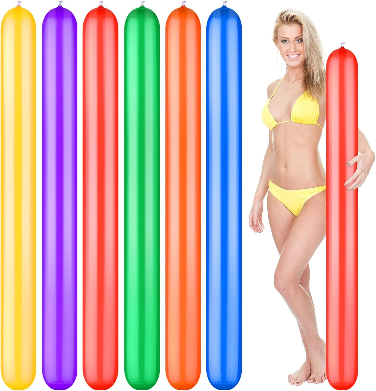 KIMOBER inflatable pool noodles sticks six count front view showing all six vibrant colors fully inflated