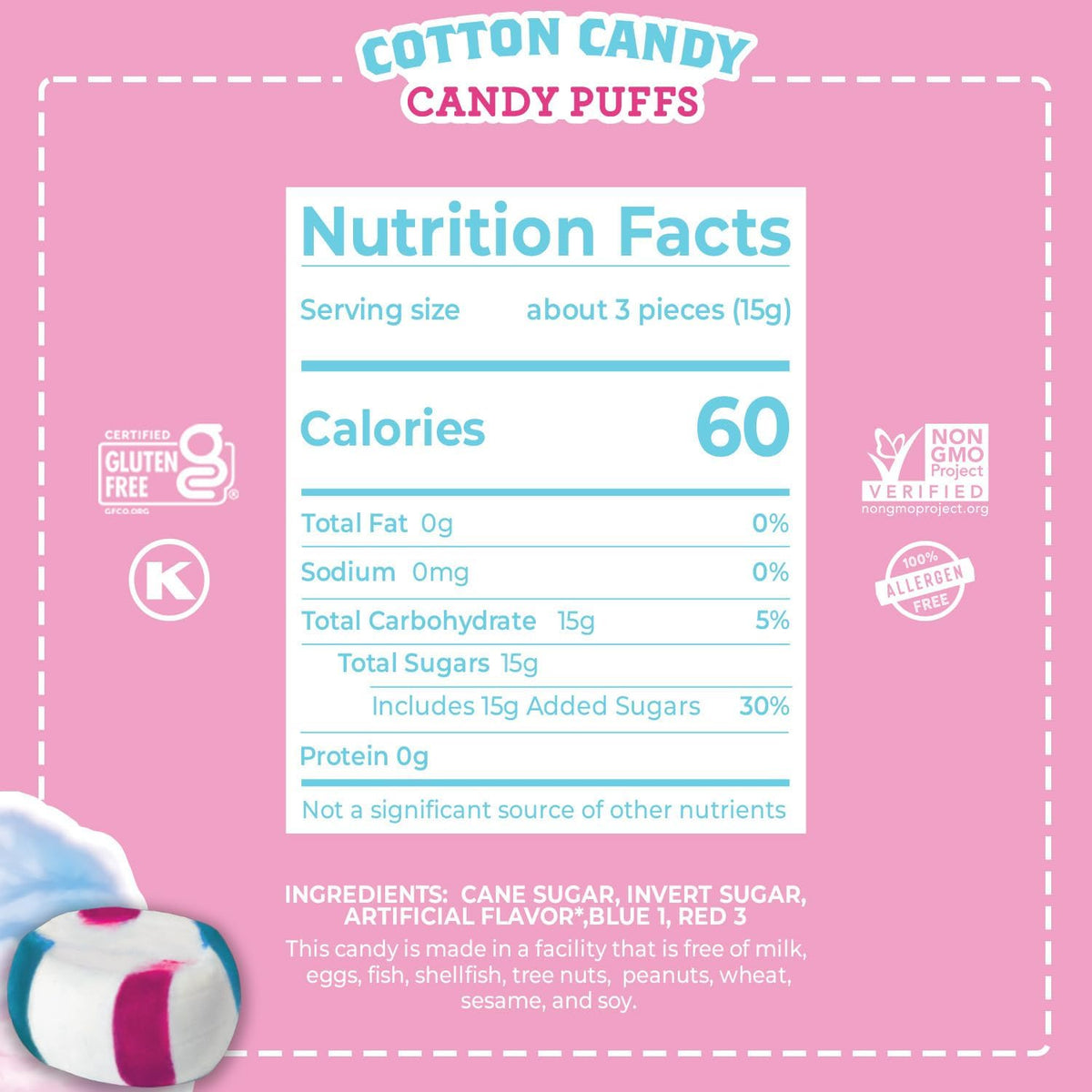 Red Bird soft candy puffs individually wrapped cotton candy flavor