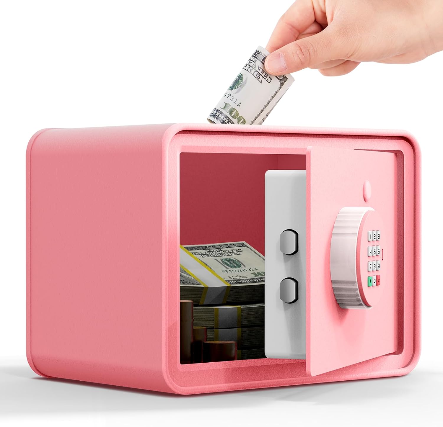 GoldenKey kids mini safe front view pink macaron electronic security box