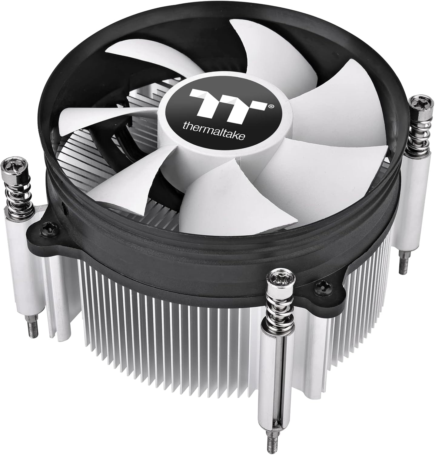 Thermaltake Gravity i3 low profile CPU cooler front view showing the black fan blades