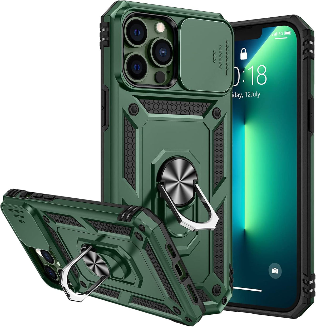 Compatible with iPhone 13 Pro Max Case with Slide Camera Cover & 360 degrees Rotate Ring Stand [Military Drop Protection] Shockproof Heavy Duty Protective, Phone Case with Magnetic Car Mount Holder Red - Image 10