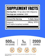 BulkSupplements Vitamin E 1kg pack nutrition facts and ingredient label