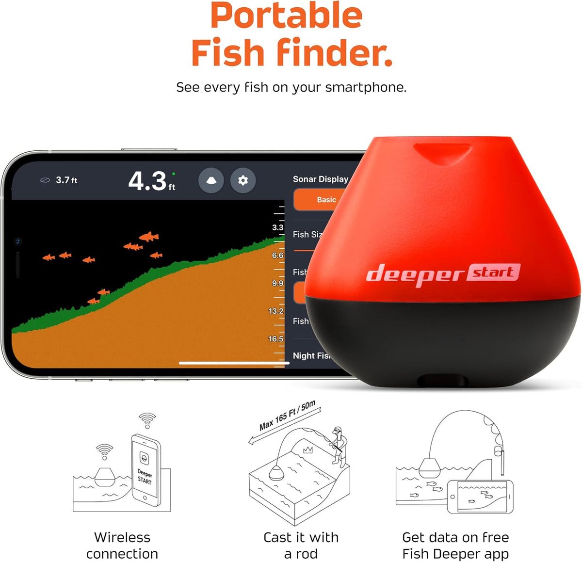 Deeper Start Fish Finder - Portable and Depth Finder for Recreational Fishing from Dock, Shore, Bank or Kayak | Castable Deeper Smart Sonar with Free User Friendly App - Image 2
