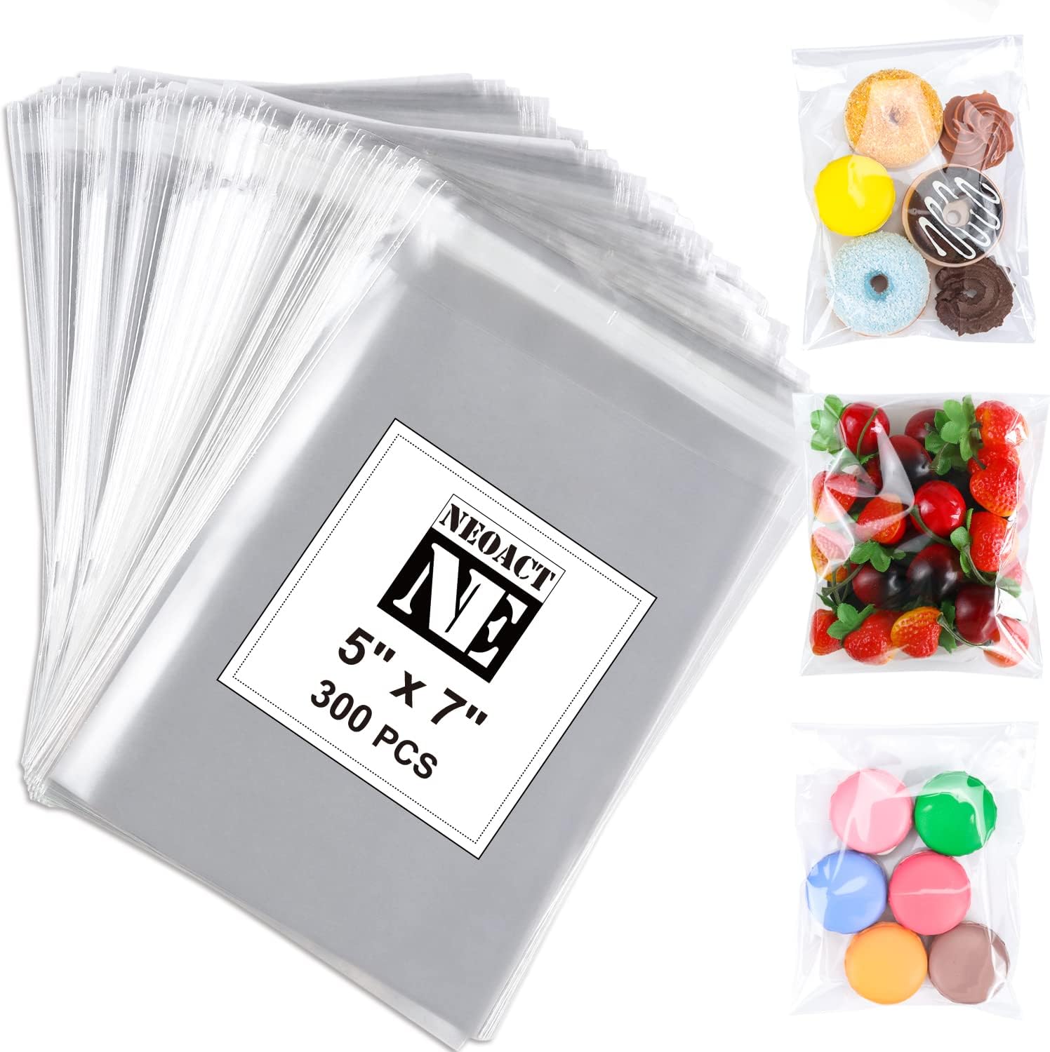 NEOACT clear resealable cellophane bags front view pack of three hundred