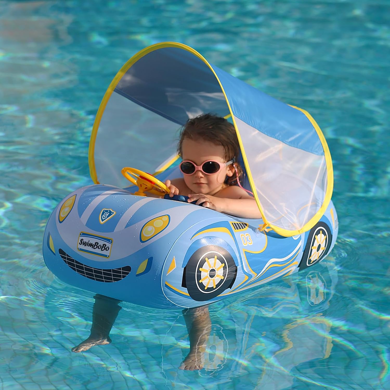 Swimbobo blue sports car toddler pool float front view