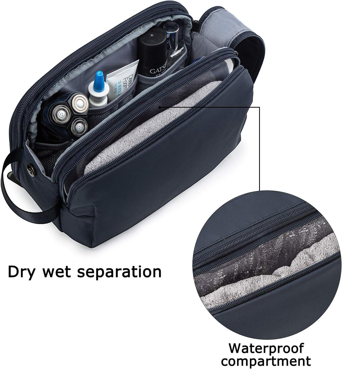 Bagsmart dopp kit front waterproof pocket for wet items
