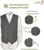 The Celtic Ranch men's tweed vest five button closure and welt pockets detail