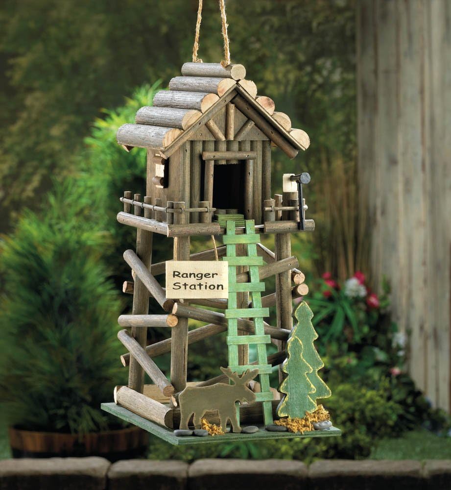 Tom Ranger Station Cabin Birdhouse side angle showing moose and ladder details