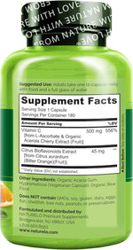 NATURELO plant-based vitamin c supplement ingredients list panel