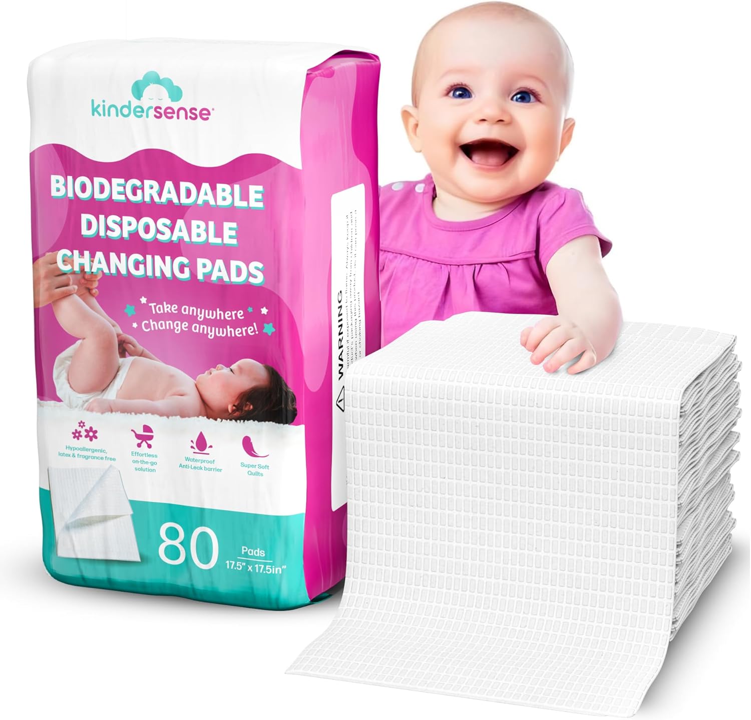 KinderSense disposable changing underpads 80 pack front view