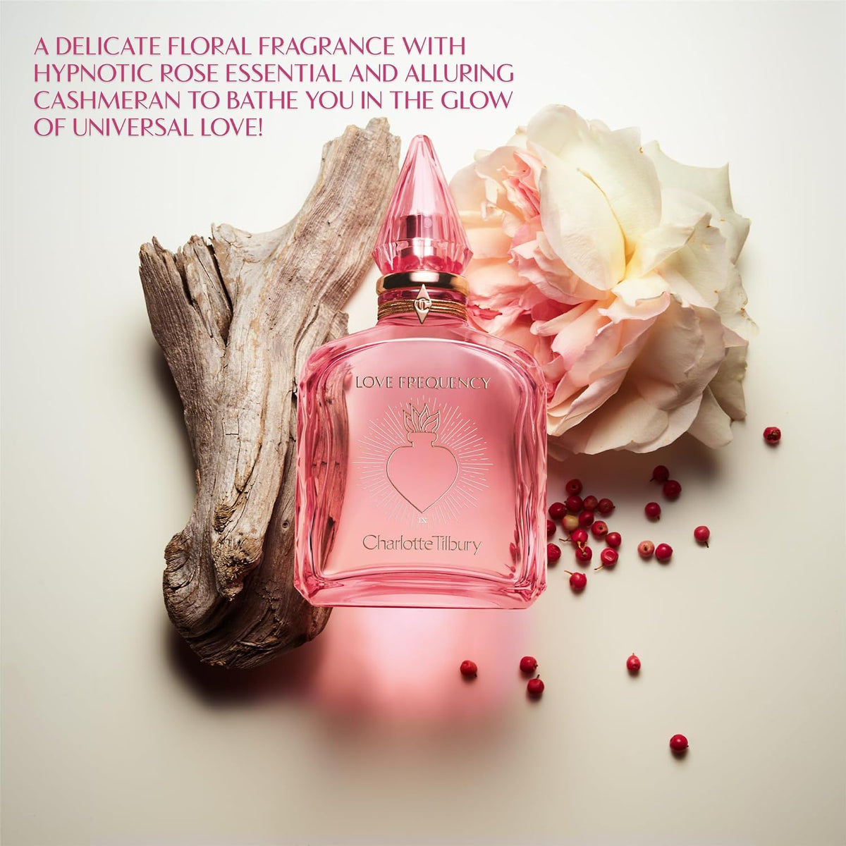 Premium packaging box of Charlotte Tilbury Love Frequency woody floral perfume