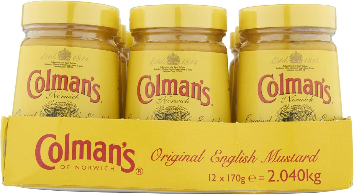 Colman's mustard jar lid and packaging angle view