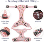 Pink flower pattern dog harness with soft neoprene padded top control handle
