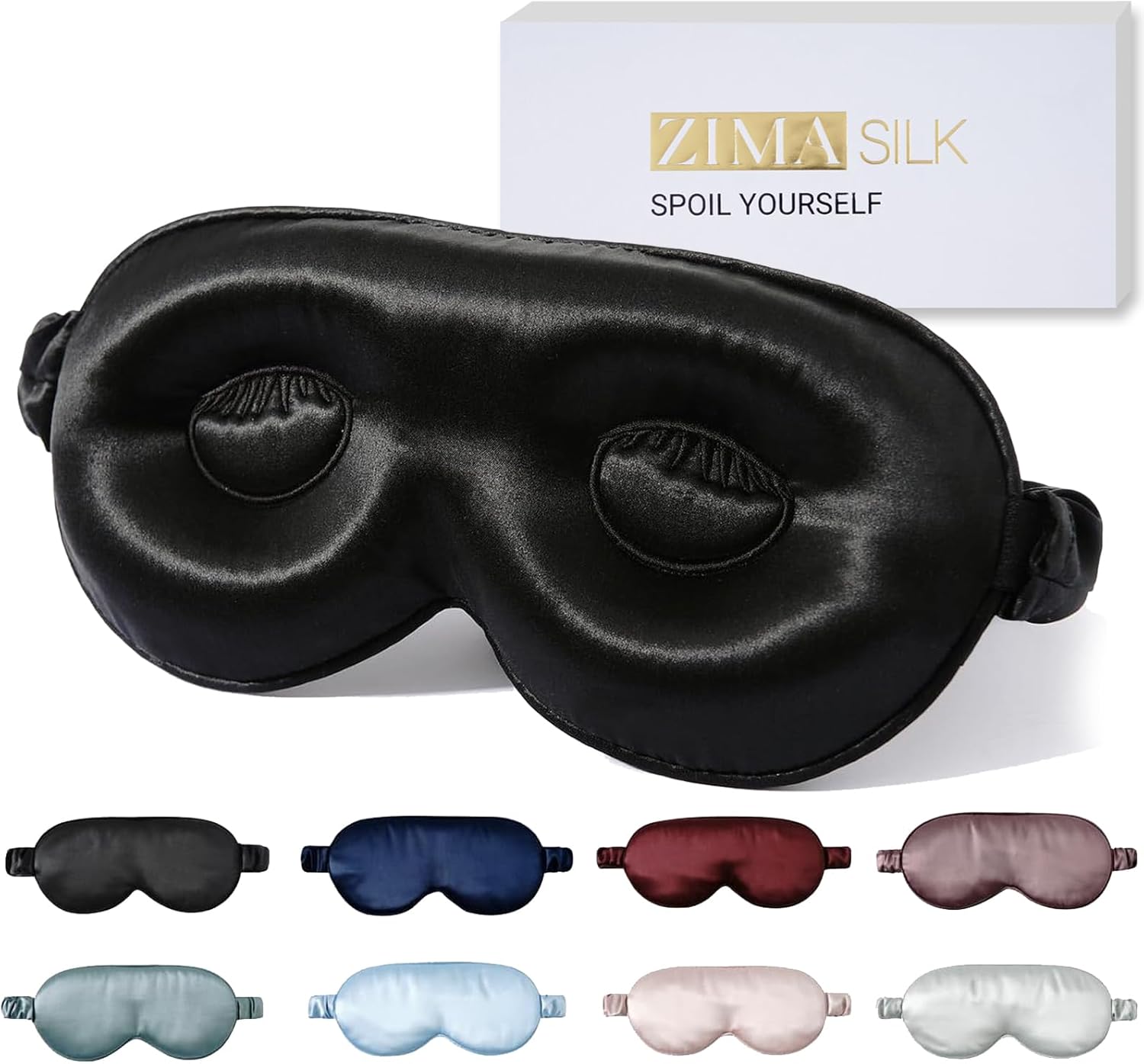 ZIMASILK Adjustable 22 Momme 100% Pure Mulberry Silk Sleep Mask, 3D Contoured Cup Eye Mask for Sleeping, Super Soft Breathable Blindfold, Perfect Blocks Light for Sleeping (Black) - Image 1