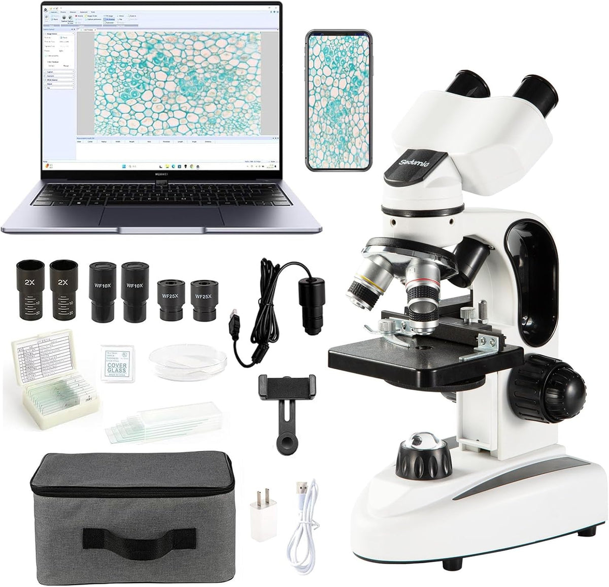 Crspexil Binocular Biological Microscope front view displaying dual eyepieces and mechanical stage