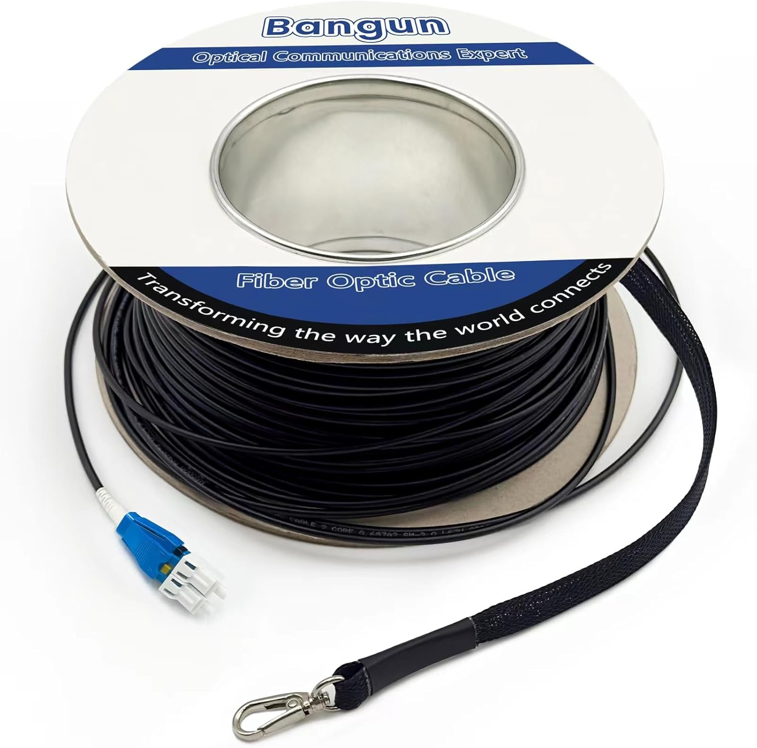 Bangun 200ft outdoor armored LC to LC fiber patch cable front view