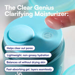 Bliss Clear Genius Clarifying Gel Moisturizer showing the Clarity 5 Complex ingredients listed on the back packaging.