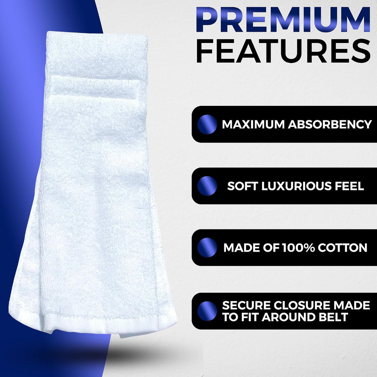 Unique Sports Football Field Towel showing Velcro belt closure