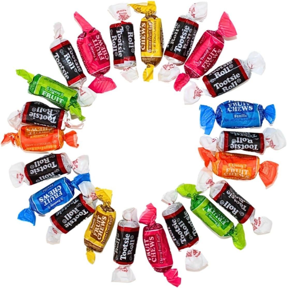 Individually wrapped mini candy chews spilled out on display