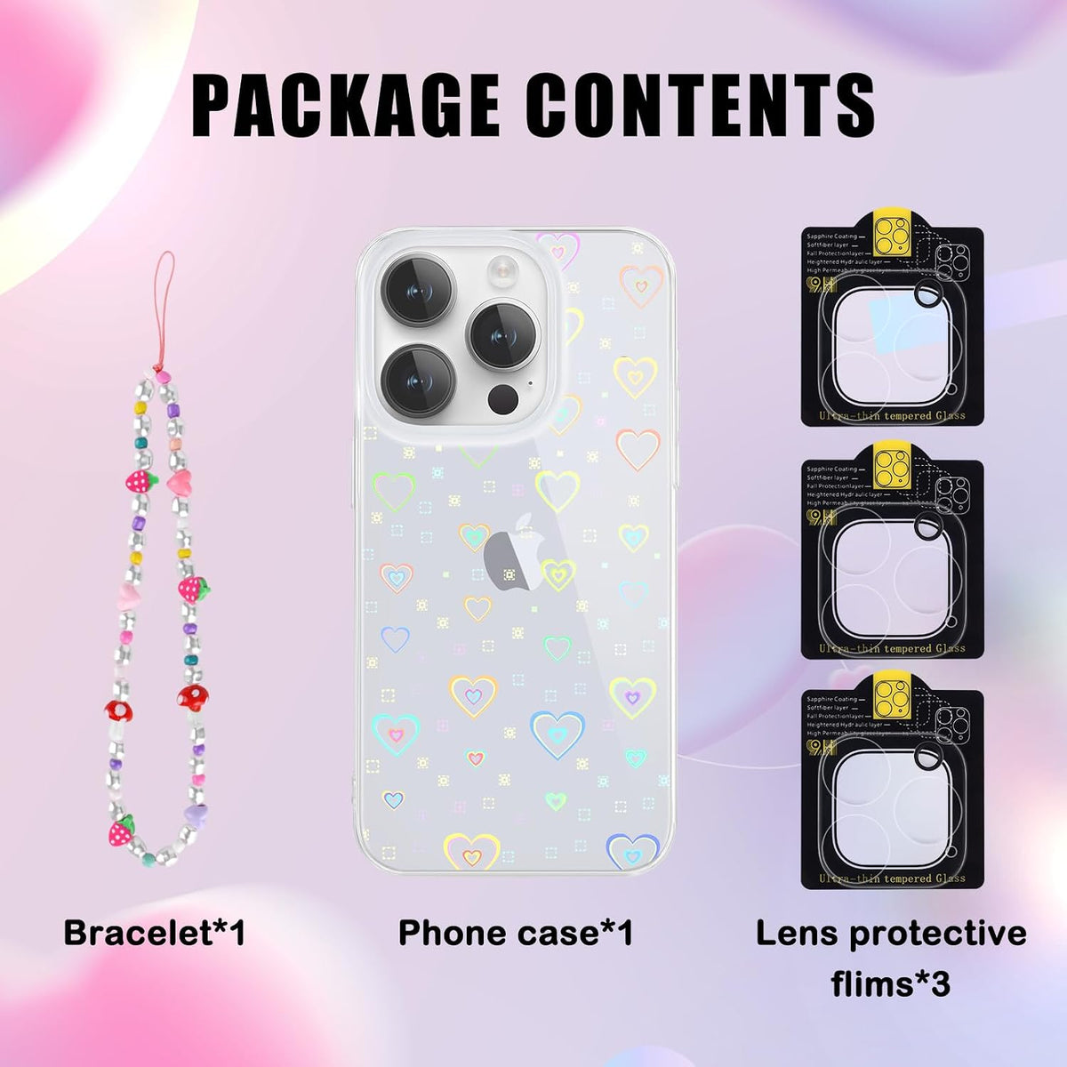 Newseego iPhone 15 Pro Case featuring decorative beaded lucky chain strap