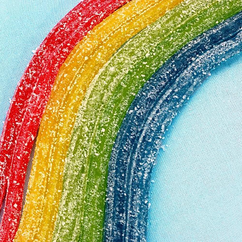 Individually wrapped two-ounce trays of sour fruit candy straws.