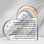 Rainbow Bridge quote detail on clear heart acrylic decor