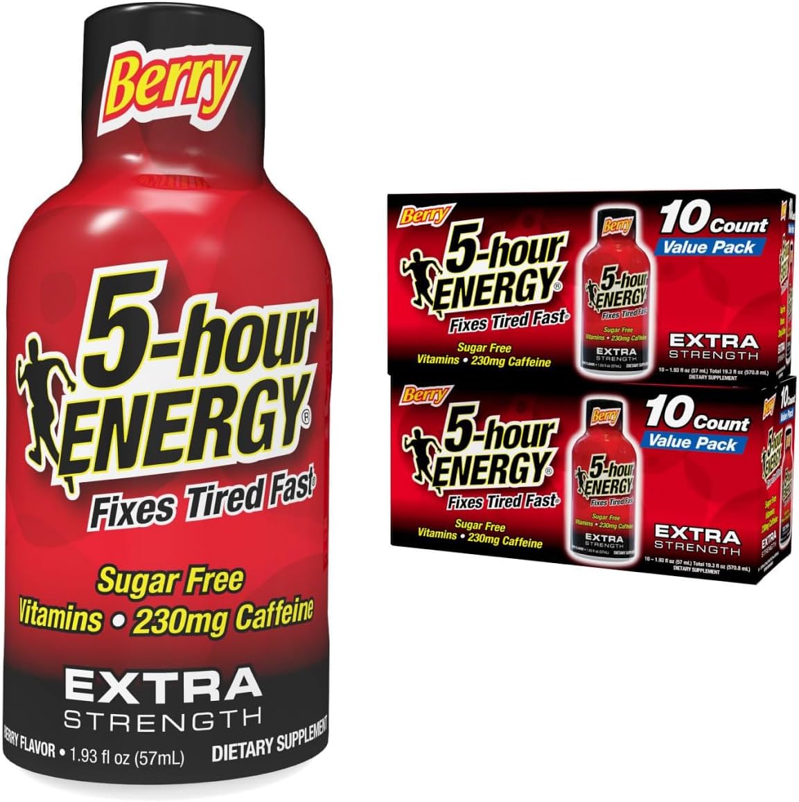 5-hour ENERGY Extra Strength Berry 20 Pack front view imported energy shots