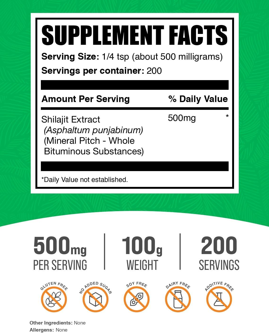 BulkSupplements Shilajit Extract Powder label details