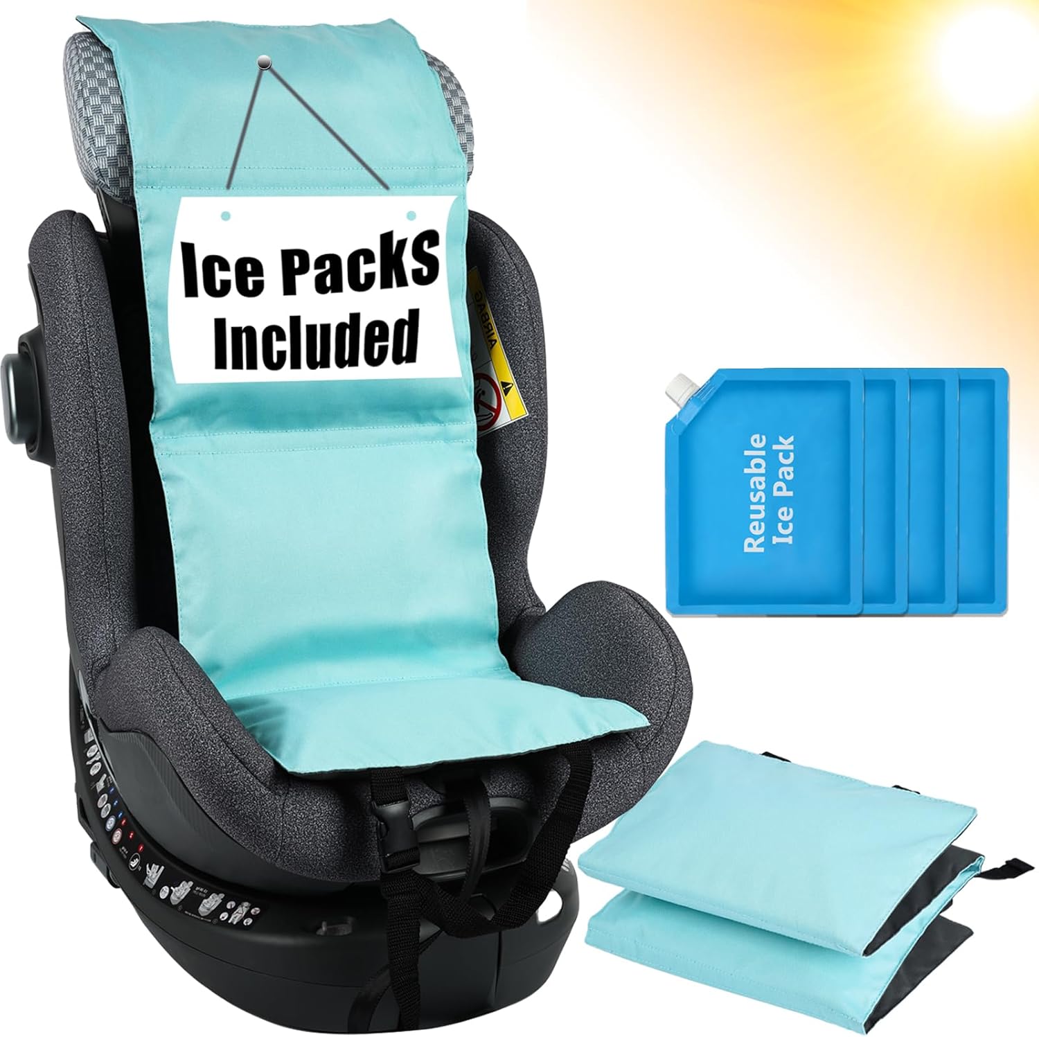 Babeezy baby car seat cooling pad front view displaying the light blue fabric layout.