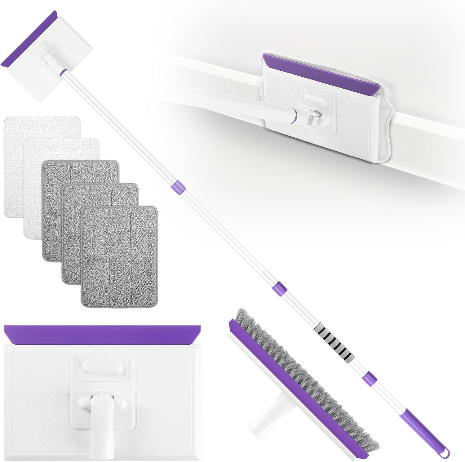 Wlich baseboard cleaner tool front view with sixty inch extendable handle for home dusting.