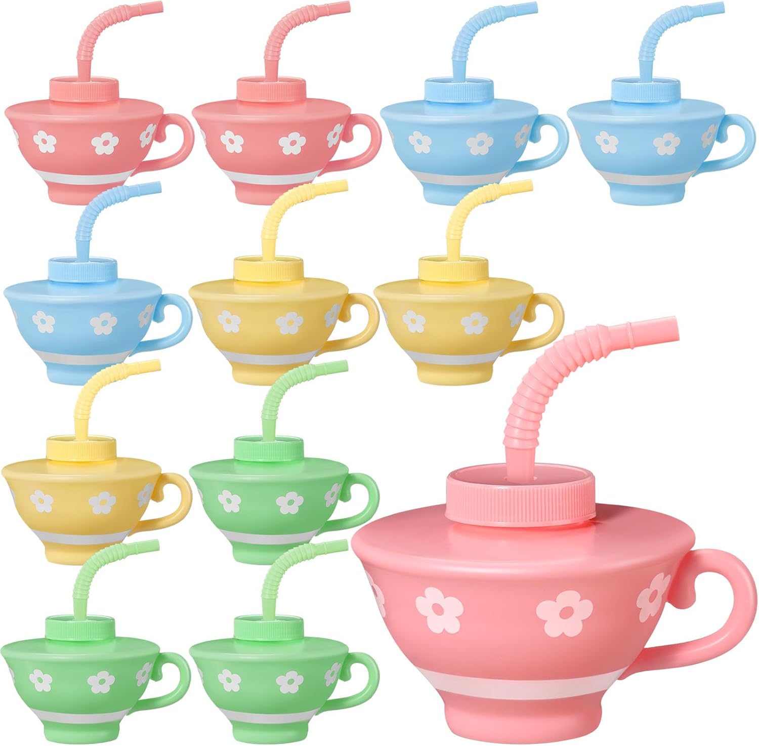 Zhehao 12 piece plastic kids tea cups with lids and straws front view
