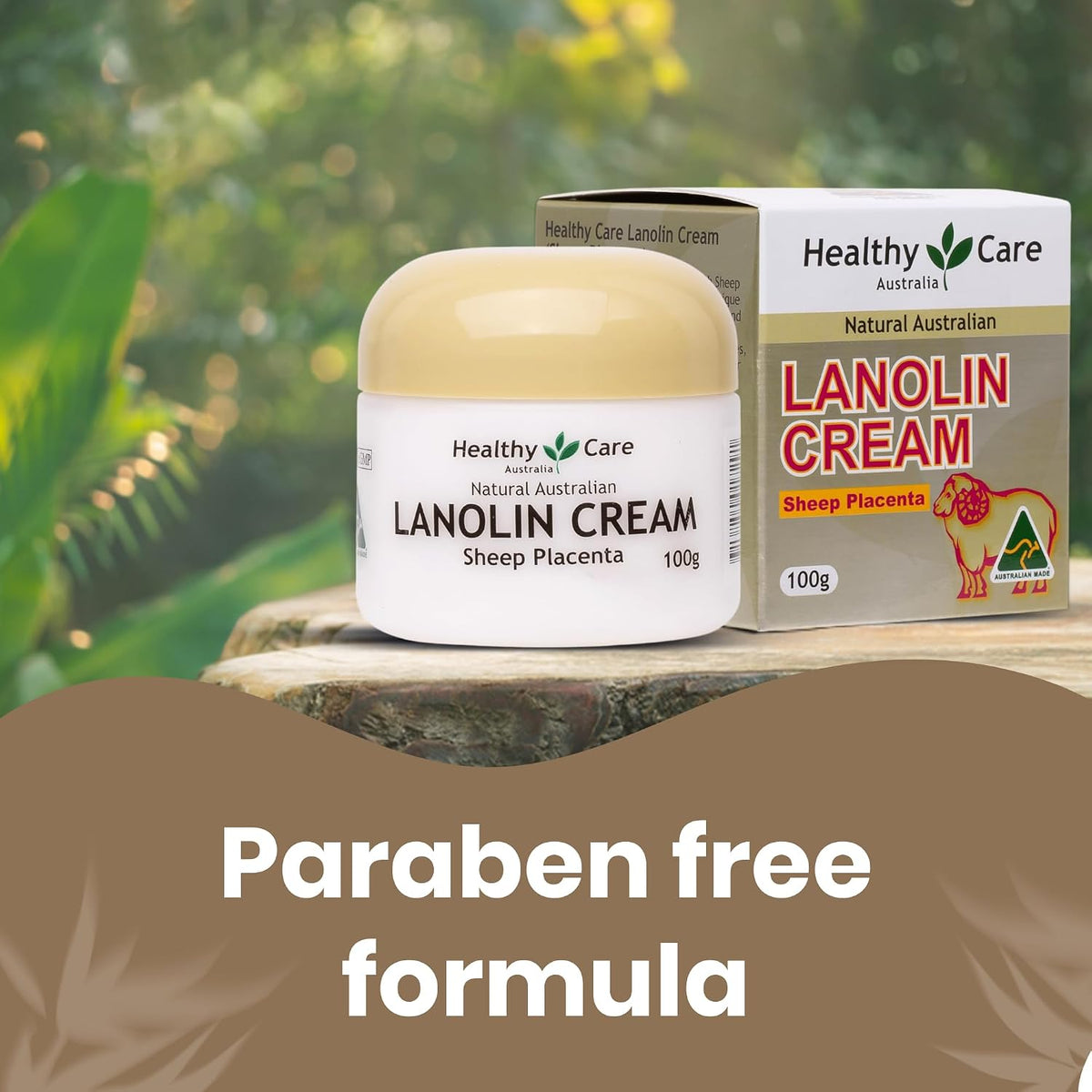 Healthy Care Lanolin Cream 100g back label showing key ingredients