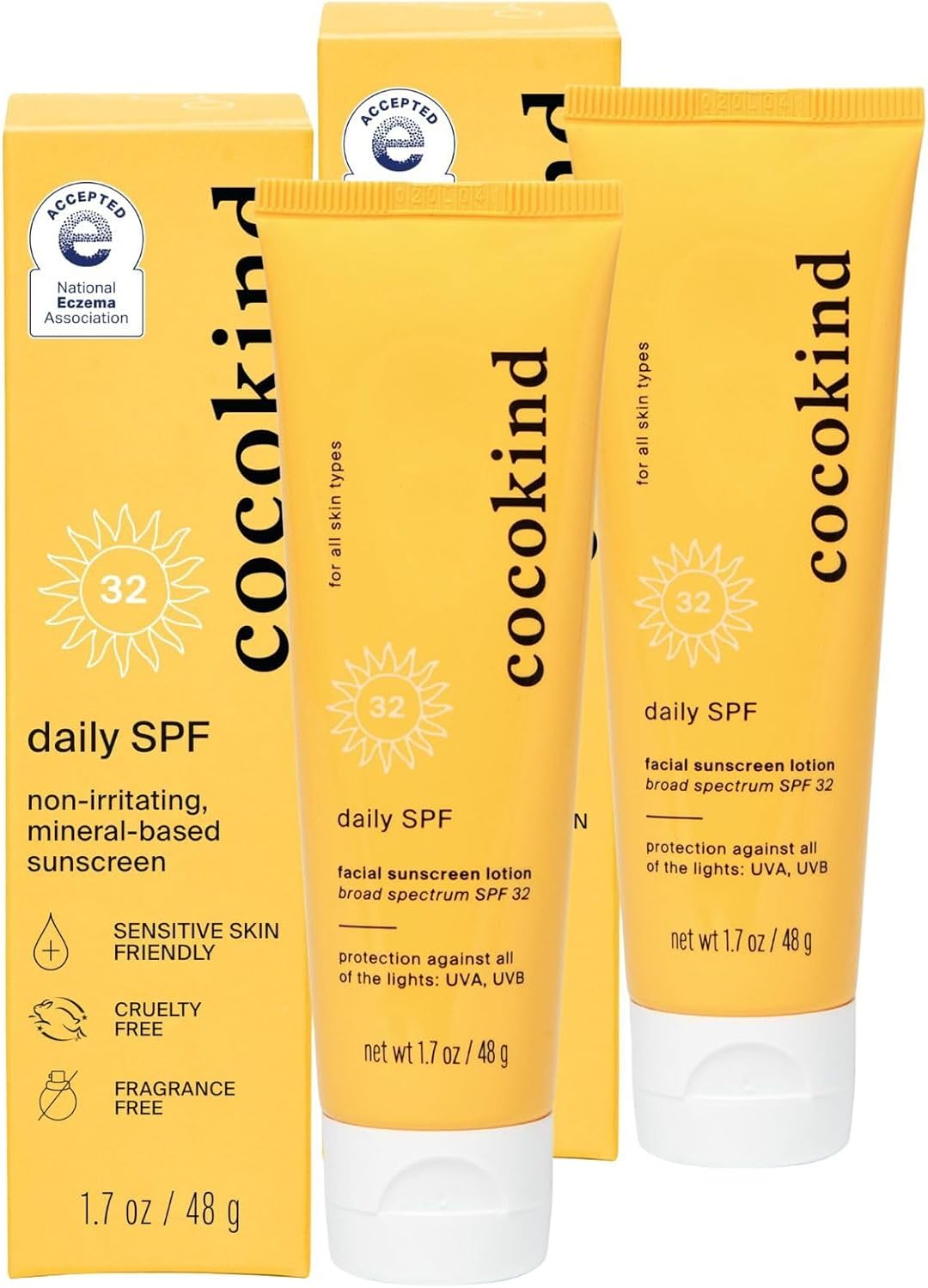 Cocokind daily SPF thirty two sunscreen tube with clean skincare ingredients