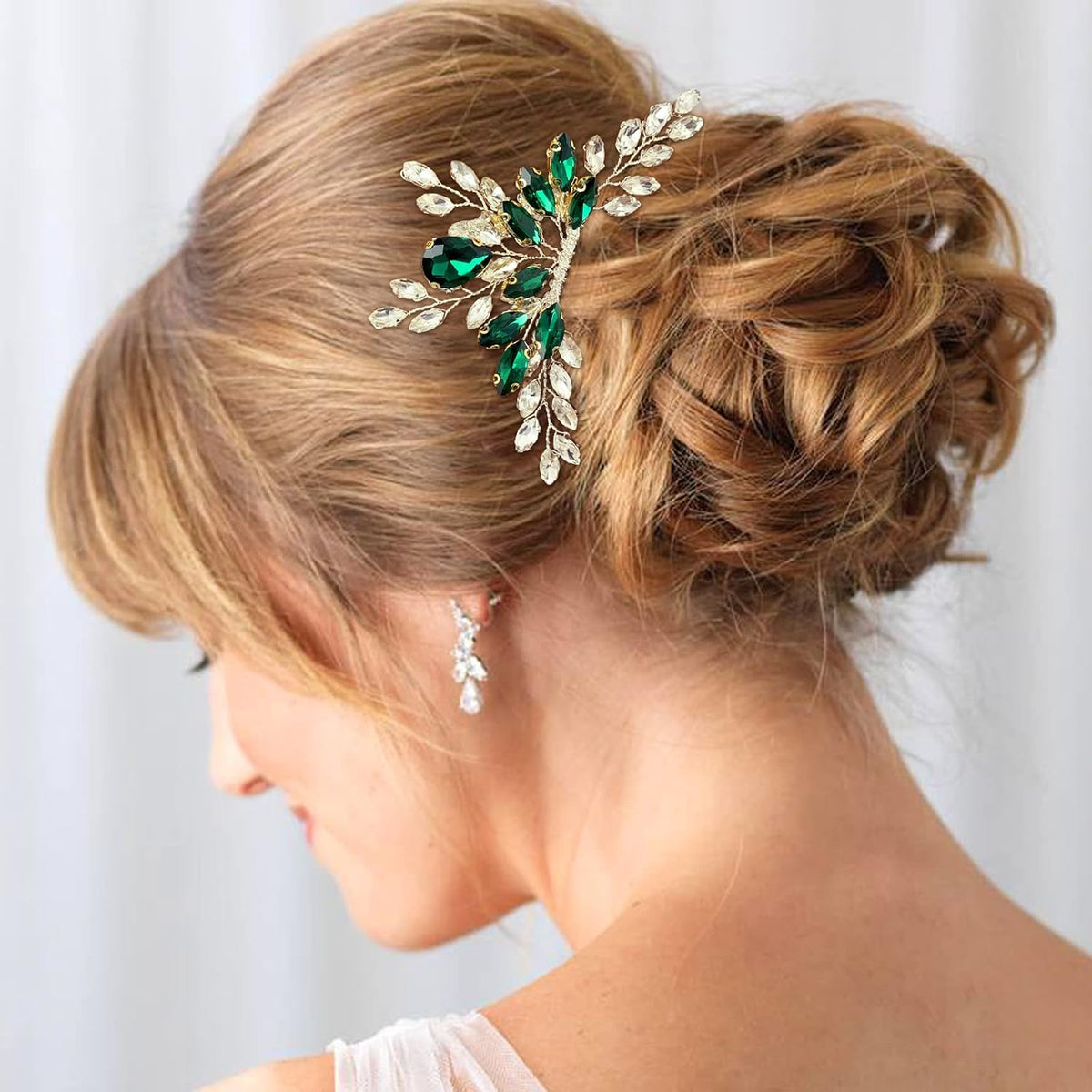 Prettylife green rhinestone hair piece side angle