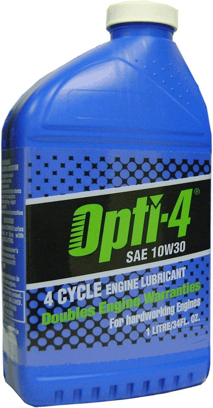 Opti-4 SAE 10W30 4-Cycle Engine Lubricant 34 ounce bottle front view for small engines.