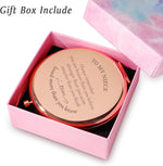 Daricano custom compact mirror displayed inside a gift pouch