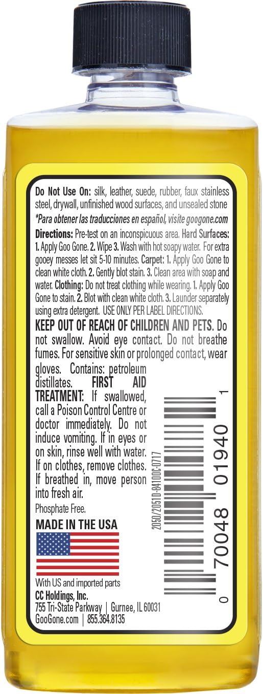 Goo Gone 2 Ounce adhesive cleaner packaging label detail