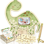 Wenqik dinosaur baby shower guest book set with wooden frame and signing pieces