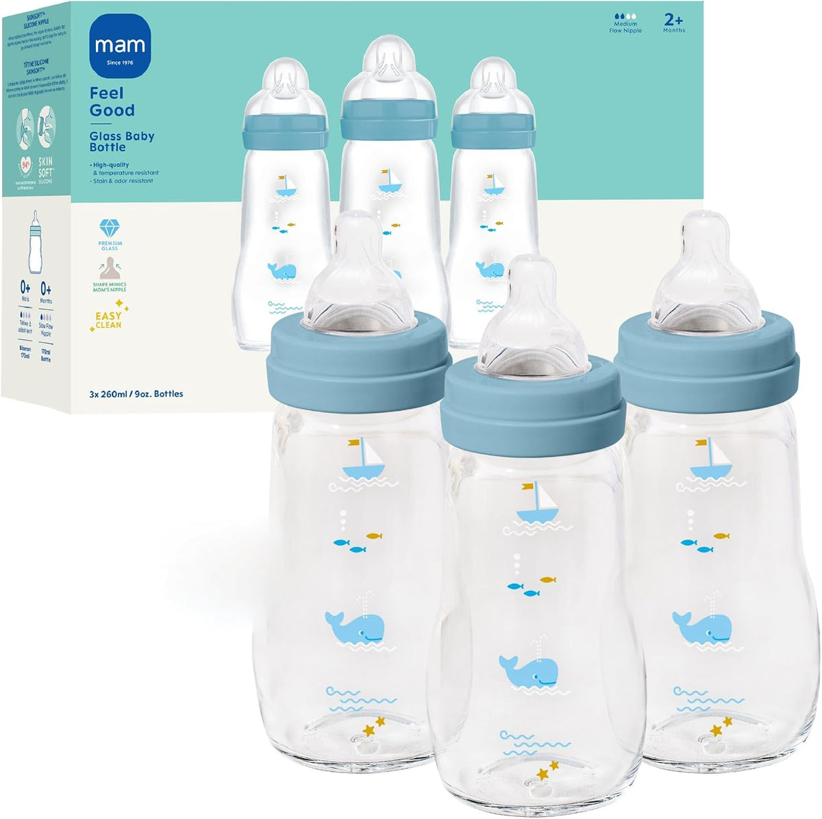 MAM 6oz Pure Glass Feel Good Anti-Colic 0+ Months Baby Bottle, 3 Pk, Unisex - Image 14