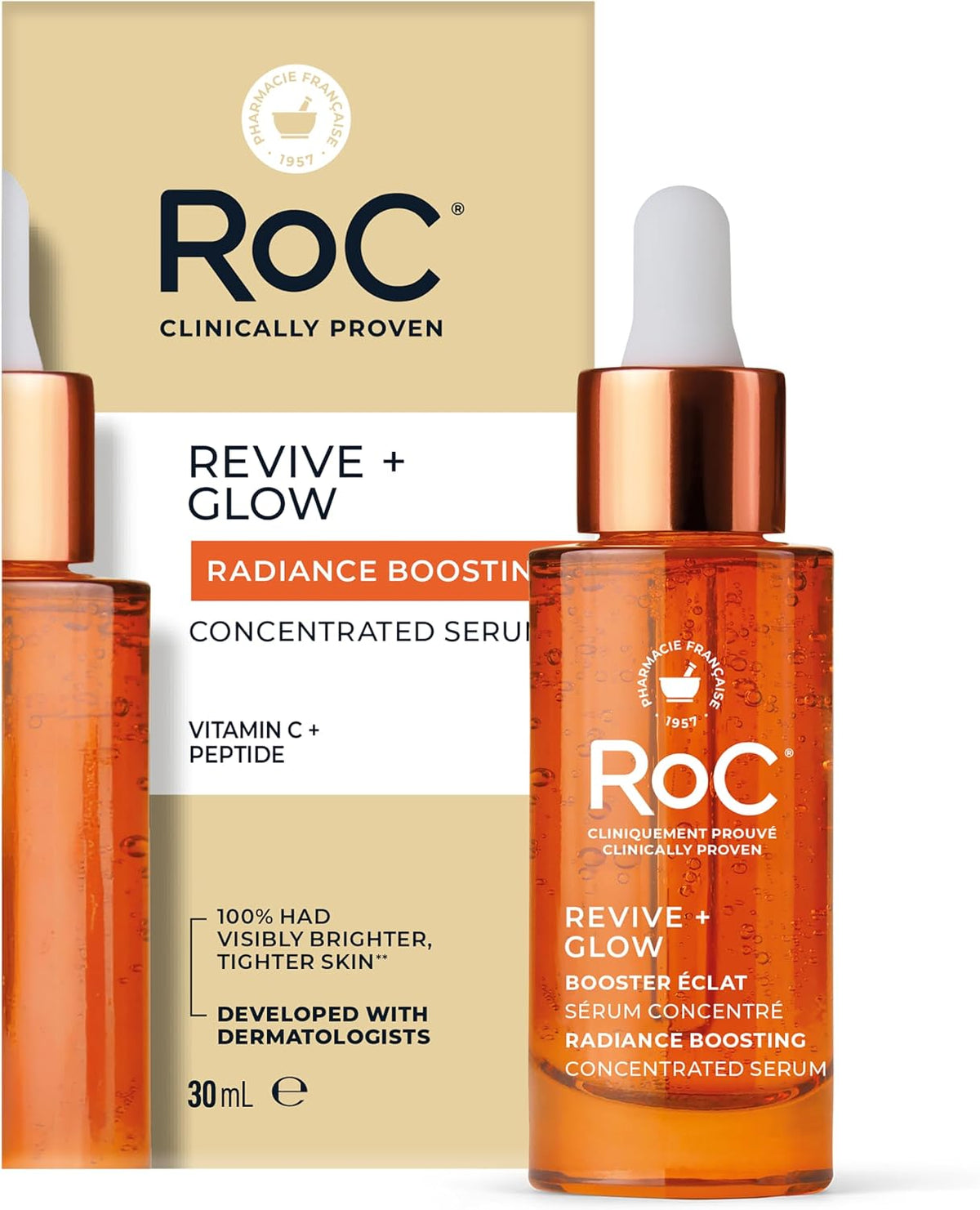 RoC Multi Correxion(R) Revive + Glow 10% Active Vitamin C Serum for Face, Daily Anti-Aging Wrinkle and Skin Tone Skin Care Treatment, Brightening Serum for Dark Spots, 1.0 fl oz (Packing May Vary) - Image 9