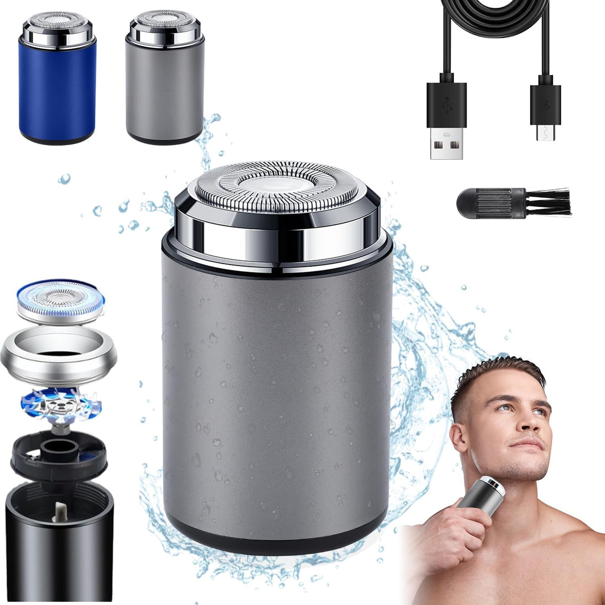 Denir Bonee Mini Electric Shaver front view gray metallic