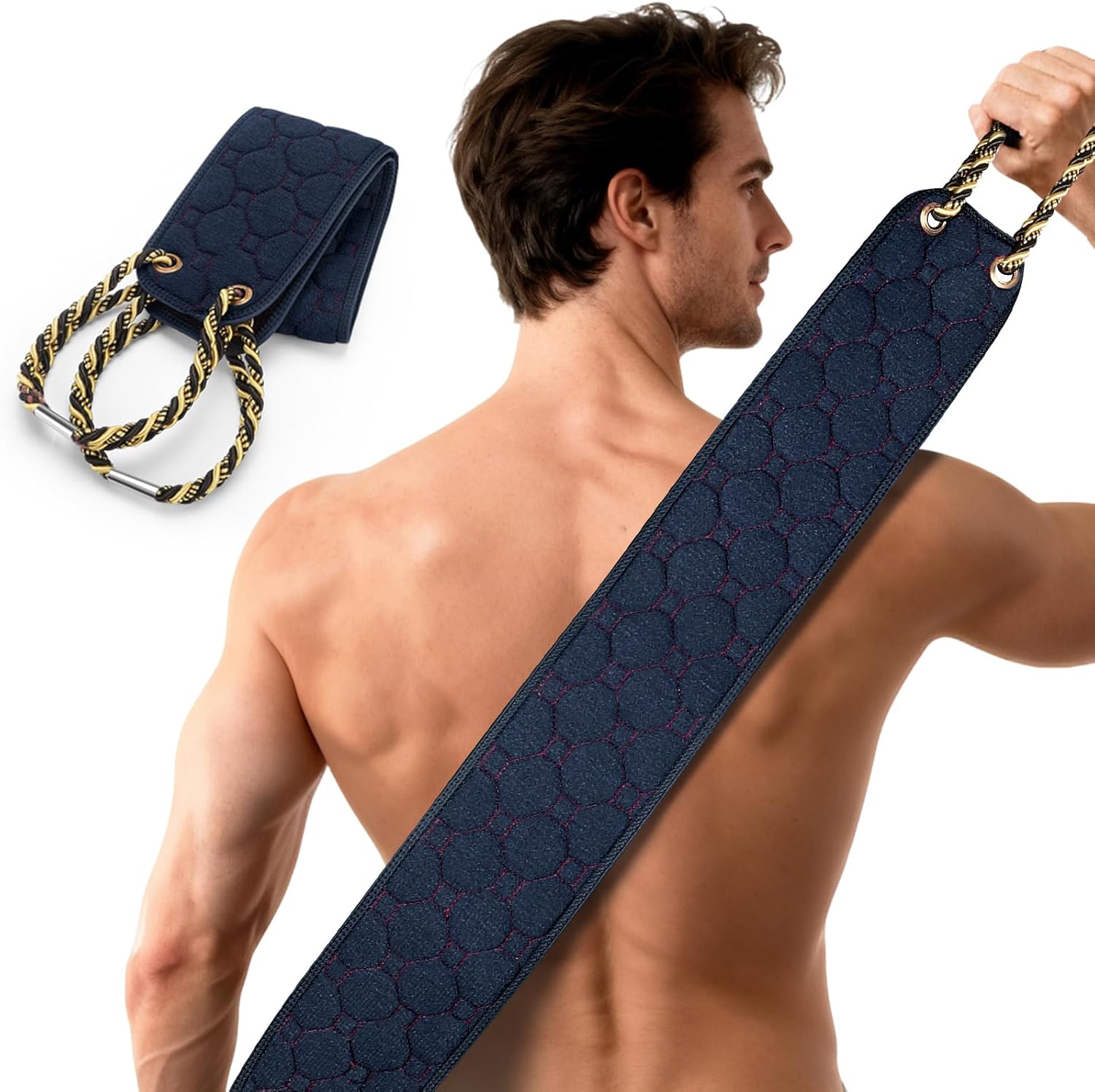 Eaxun exfoliating back scrubber with handles front view
