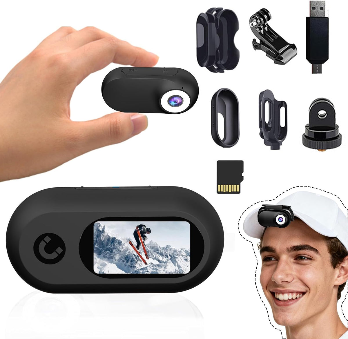 Xilecam Mini Body Camera front view showing the lens and compact black housing.
