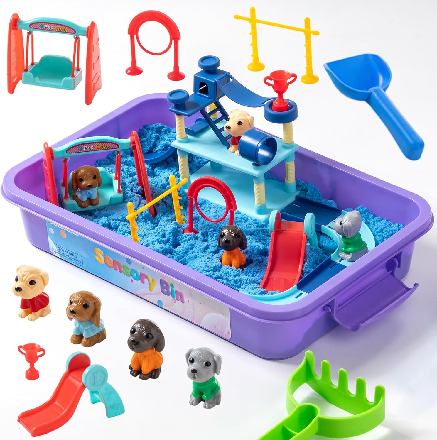 Pet Track Set, Pet Sensory Bin for Kids, All-in-One Animal Sensory Sand Kit with Dog Playset & Tools - Image 1