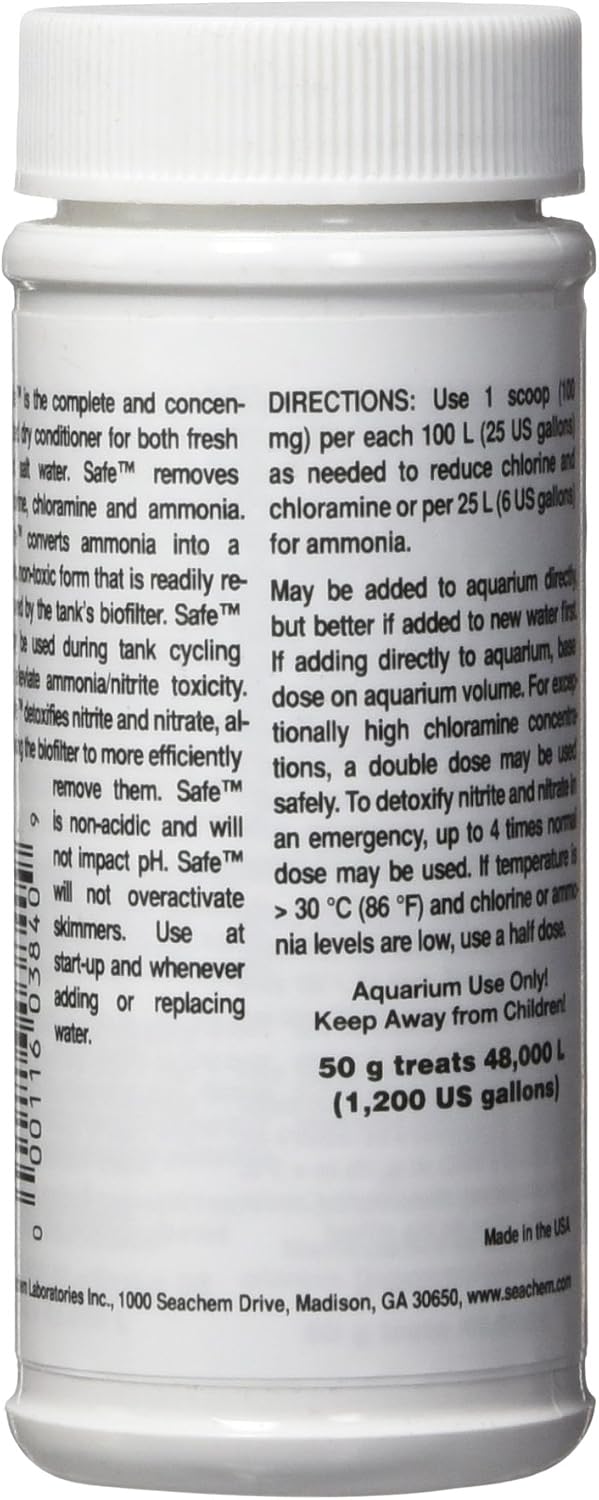 Seachem Safe packaging showing treatment capacity