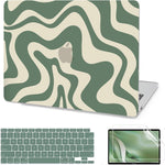 AKIT MacBook Air thirteen inch hard shell case kit in green wave pattern showing front view protection