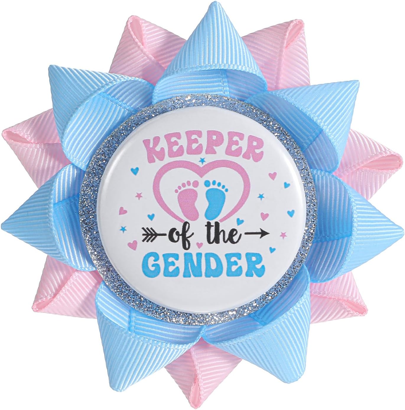 YBEATY gender reveal pins keeper of the gender badge front view for party decorations.