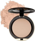 Professional makeup application of Milani pressed powder on skin