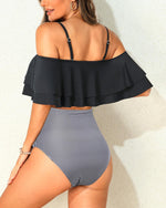 Tempt Me black ruffle swimsuit fabric texture closeup
